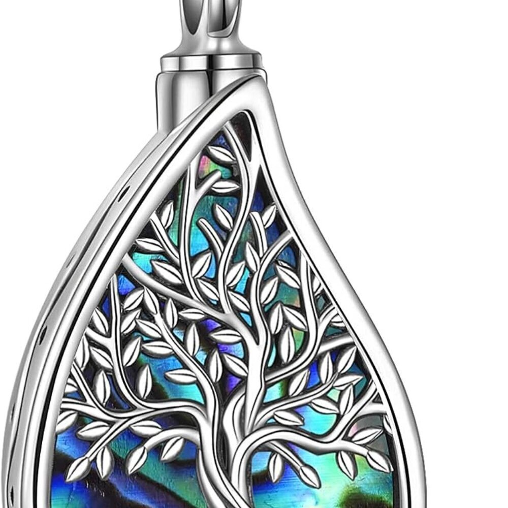Urn Necklace Sterling Silver Abalone Tree of Life Cremation Jewelry